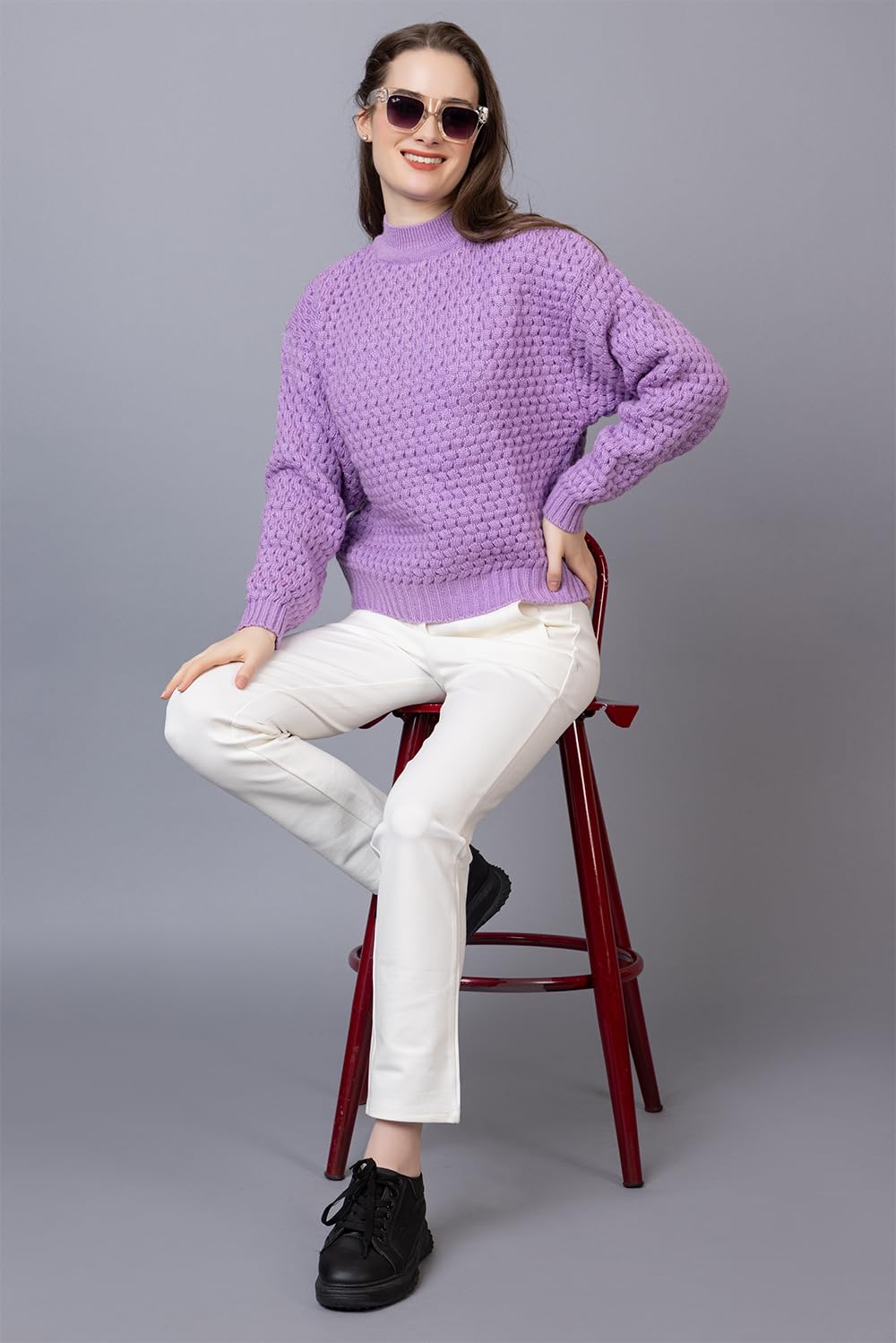 Wear lusso Women’s Pullover Sweater Relaxed Fit for Winter Wear | Full Sleeve | 100% Wool | Latest Stylish Sweater | Crafted with Comfort Fit for Winter Wear. (S, Lavender)