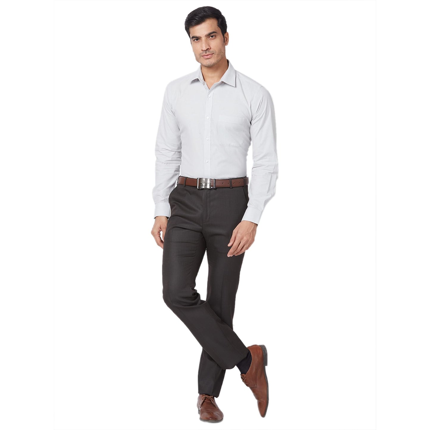 Raymond Men's Slim Fit Formal Trousers, Poly Viscose Blend, Structure Pattern | Medium Brown