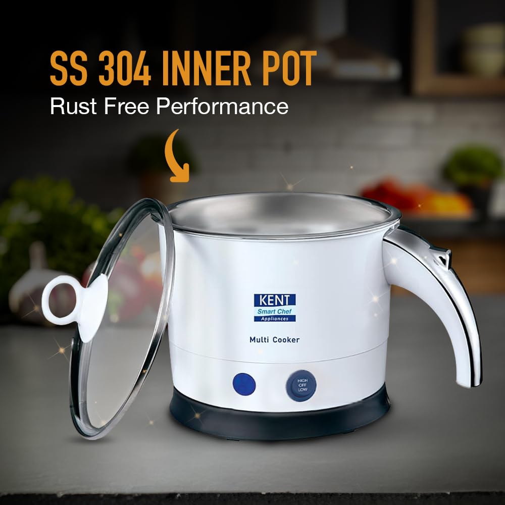 KENT Kettle Multicooker Cum Steamer 1.2 liters 800W| Boiling of Water, Tea,Eggs, Instant Noodle Maker, Steaming idlis, Momos |Inner Stainless Steel without joint and welding & Cool Touch Outer Body