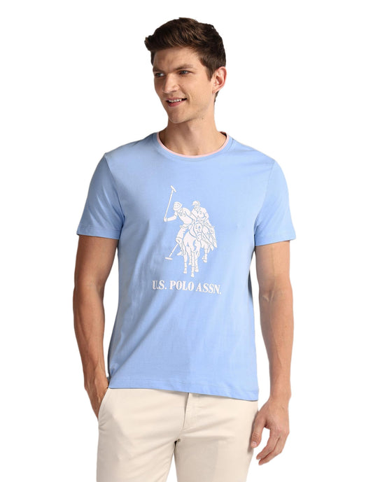 U.S. POLO ASSN. Brand Printed Cotton T-Shirts for Men - Slim Fit, Half Sleeves Mens Casual T Shirts Blue