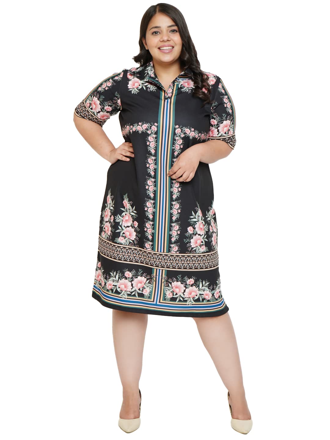 AMYDUS Women Plus Size Printed Polo Dress | Collared Neck | Short Sleeves | Smart Straight Fit | Knee Length | Western Dresses for Women - XL to 9XL