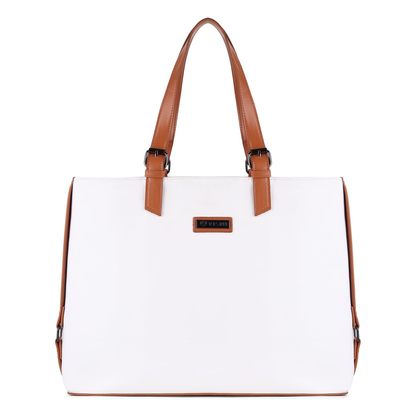 VISMIINTREND Vegan Leather Tote Shoulder Bags for Women Office Use, Fits Upto 15.6 Inch Macbook Laptops, Work/Travel/College Bag, Stylish Ladies Totes Purse Handbag, Gifts for Wife/Sisters (White)