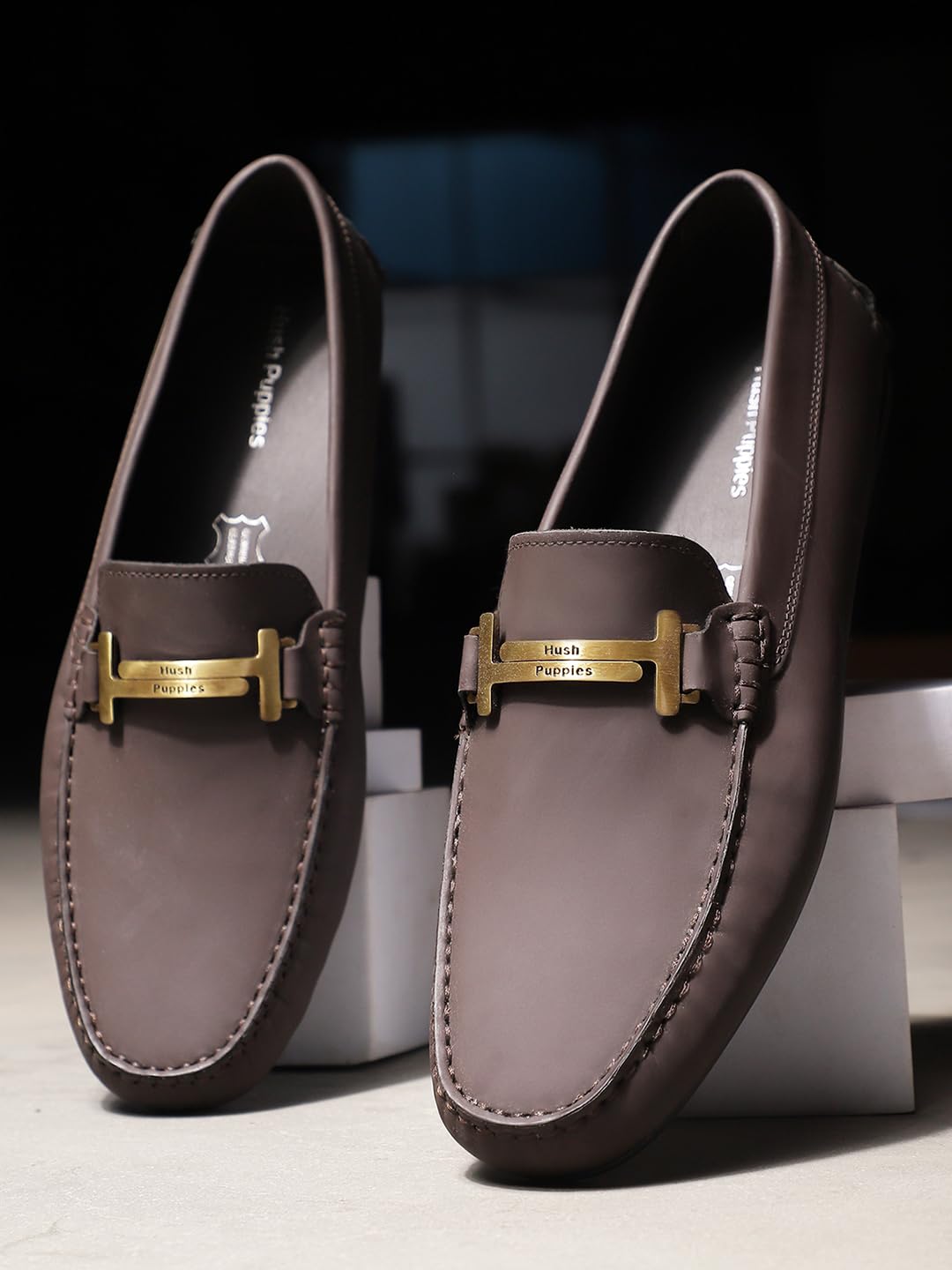 Hush Puppies 8544 Jackson Satin Trim Casual Loafer Shoes for Men |Premium Cow Nappa Leather|Perfect Casual outings, Office wear|Formal wear|Business| Meetings|Daily|Lightweight. Size- 7 Brown