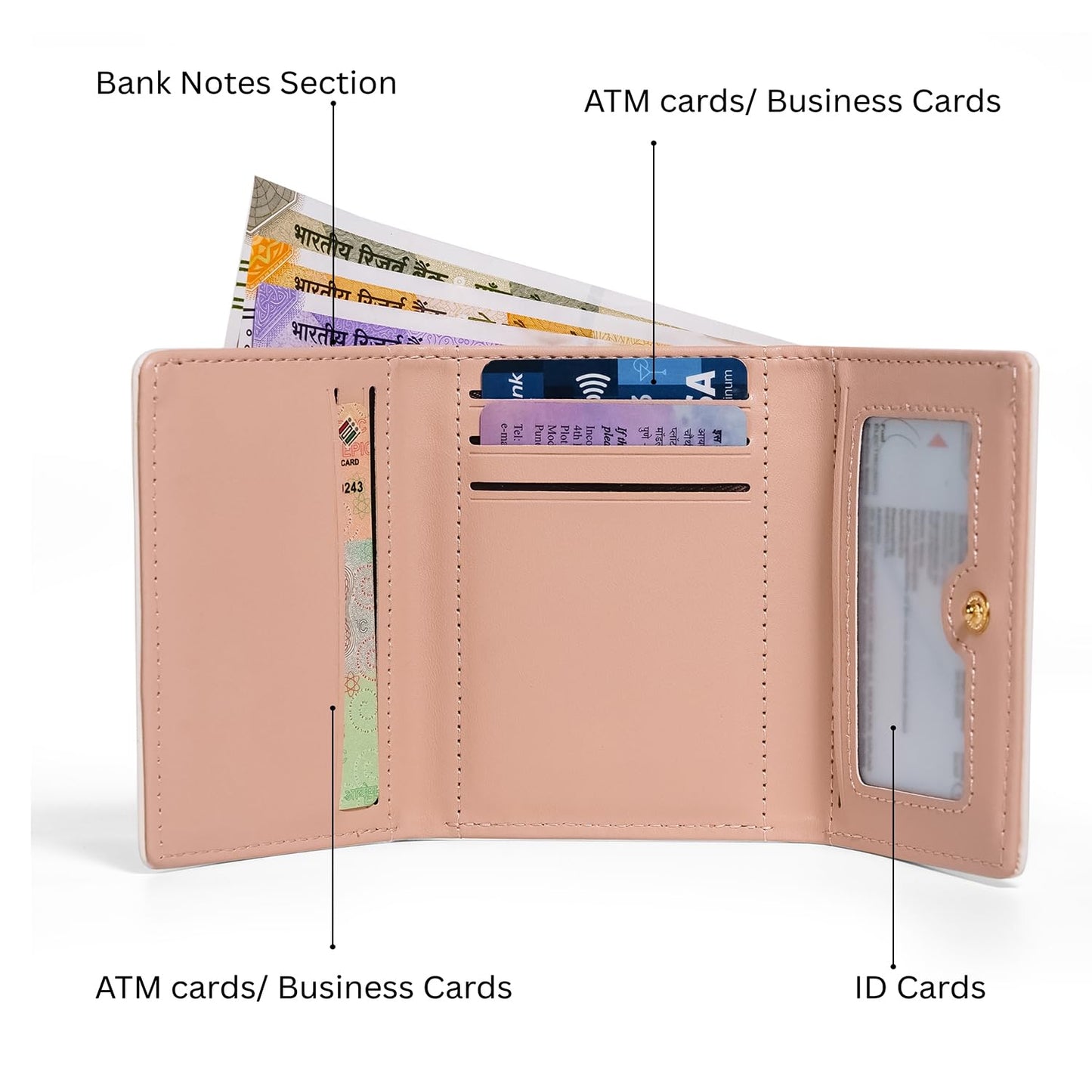 INOVERA (LABEL) Cute Small Wallet for Womens & Girls - Stylish Faux Leather Tri-Fold Cash, Card Holder Hand Purse (Light Blue)