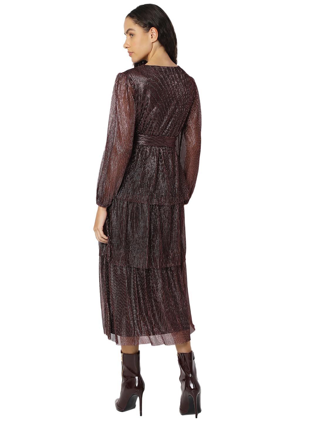 VERO MODA Women's Polyester Fit and Flare Midi Dress (9008812- Winetasting