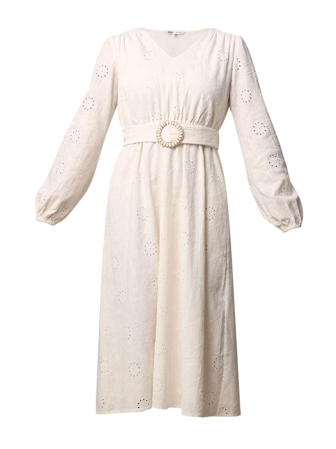 ONLY Women Self Design Casual White Fit and Flare Dress