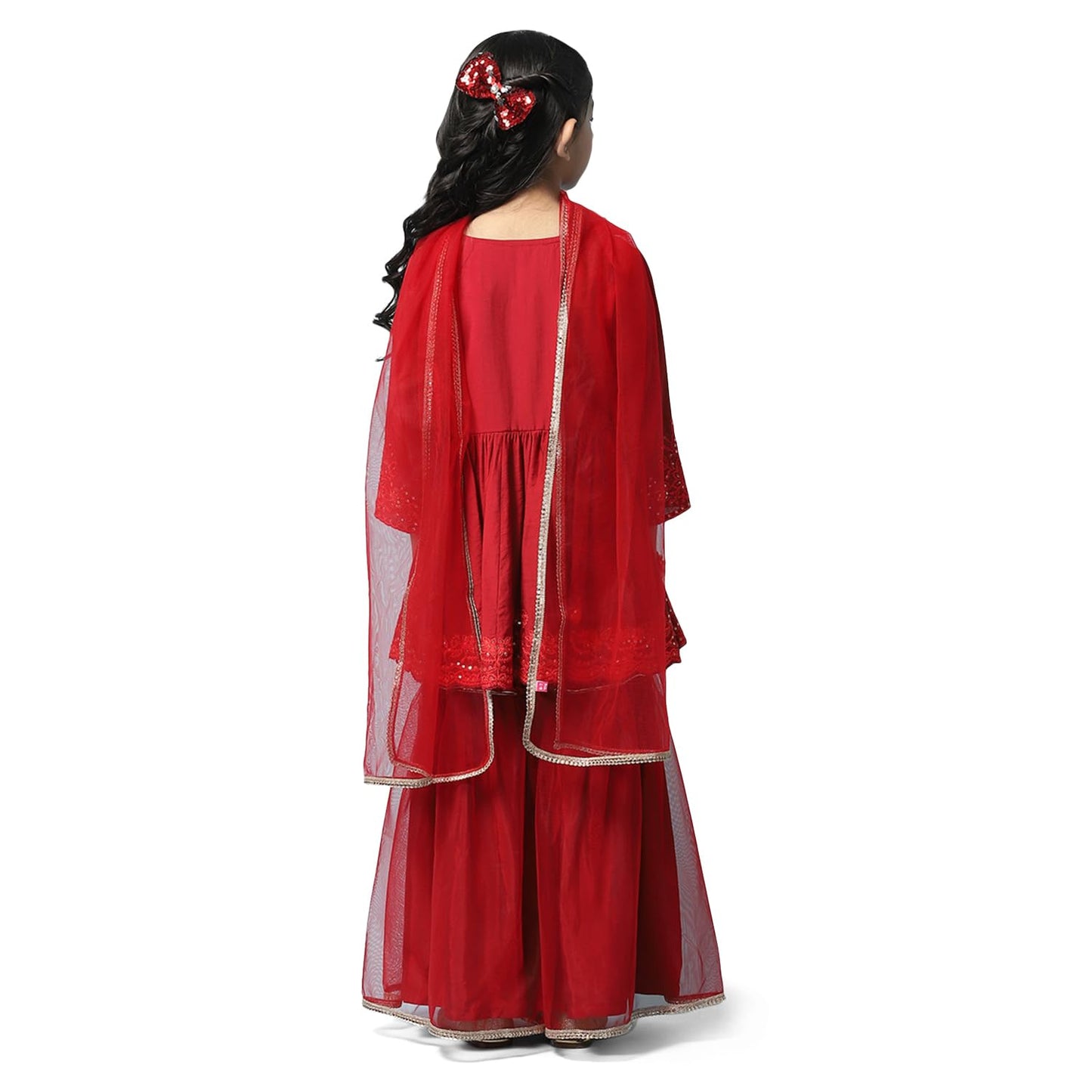 BIBA Girls Girl's Nylon Salwar Suit Set (KW4812AW22RED_Red