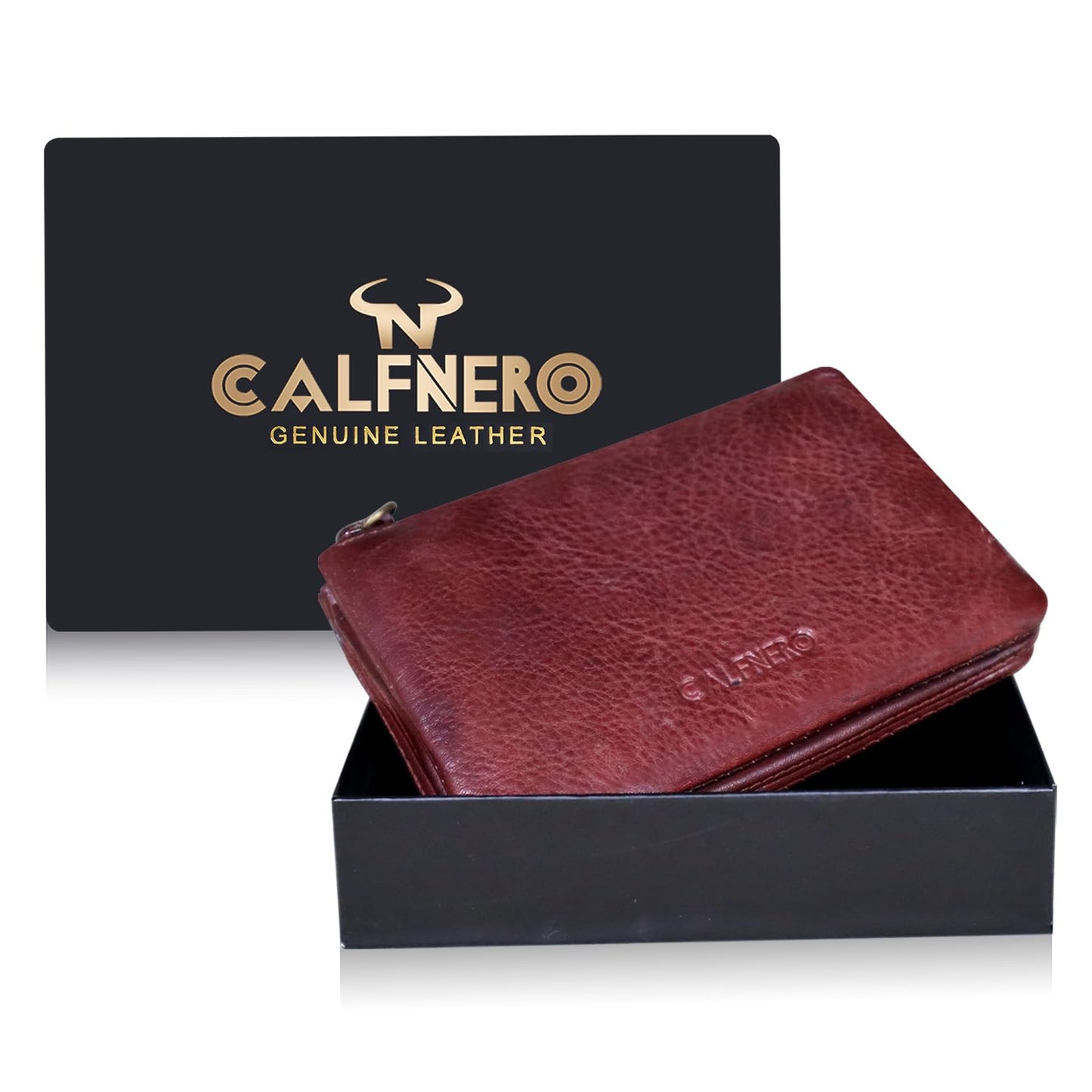 Calfnero Women's Genuine Leather Wallet-Long Purse Wallet, Zip Pocket and Note Compartments (Brown)