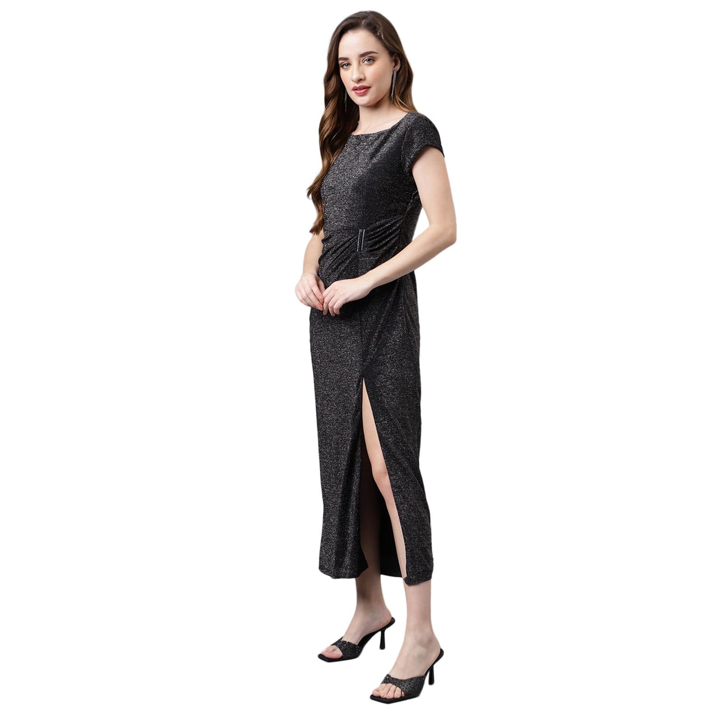 Latin Quarters Women Black Solid Maxi Dress_S