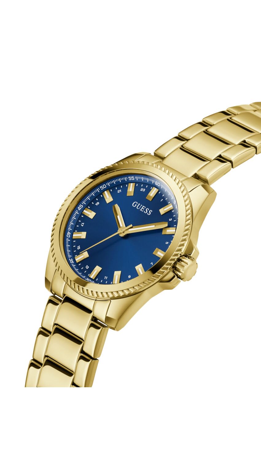 GUESS Stainless Steel Analog Blue Dial Men's Watch-Gw0718G2, Band Color-Gold