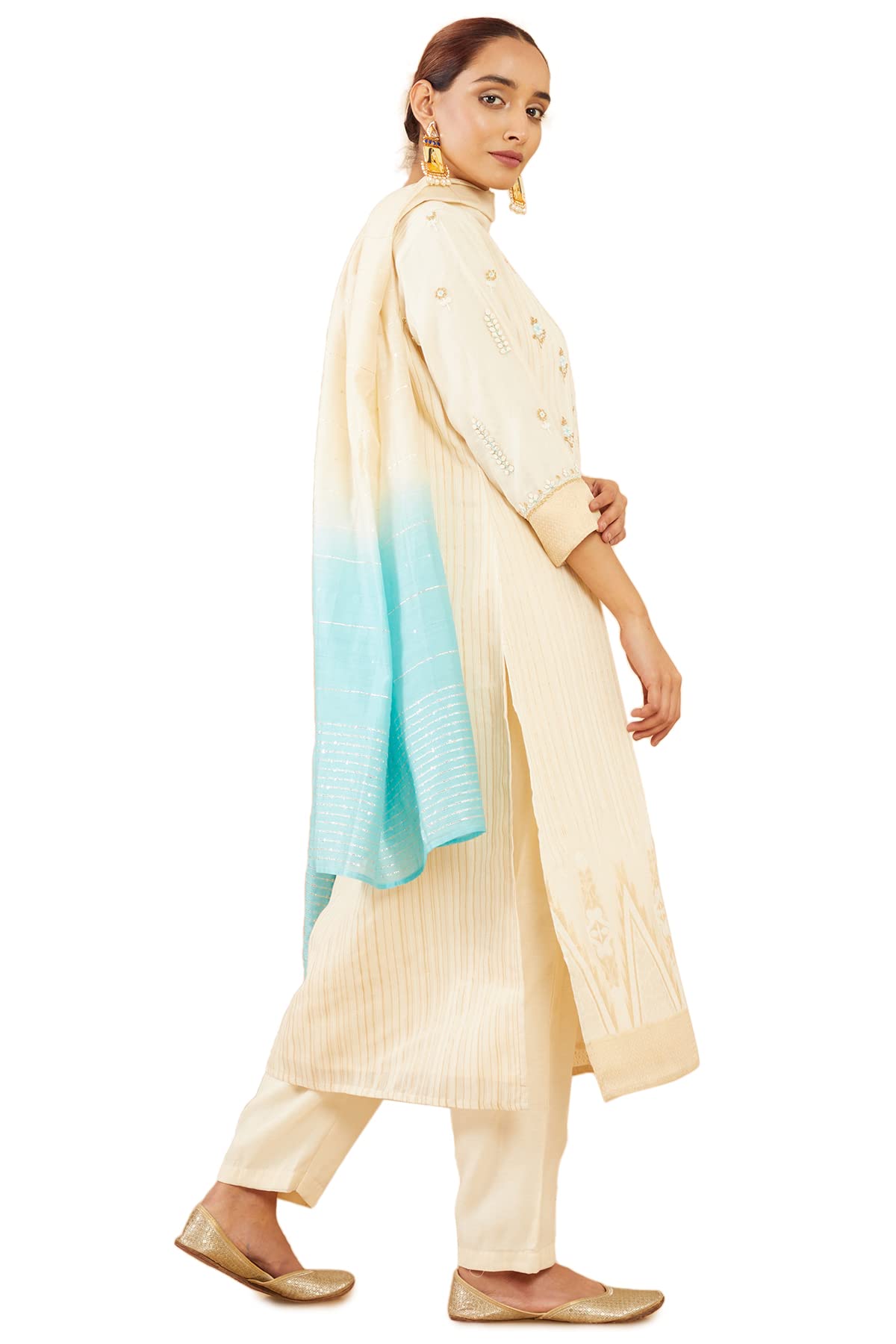 Soch Women Beige Silk Blend Suit Set
