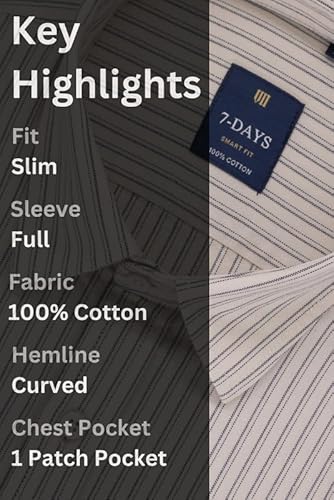 7-DAYS Premium Mens Shirts Branded, Semi Formal Shirts for Men Cotton, Regular Fit Shirt for Men Full Sleeve, Striped Shirt for Man Stylish, Gents Beige Slim Lining Casual Office Stripes, Size 42 XL