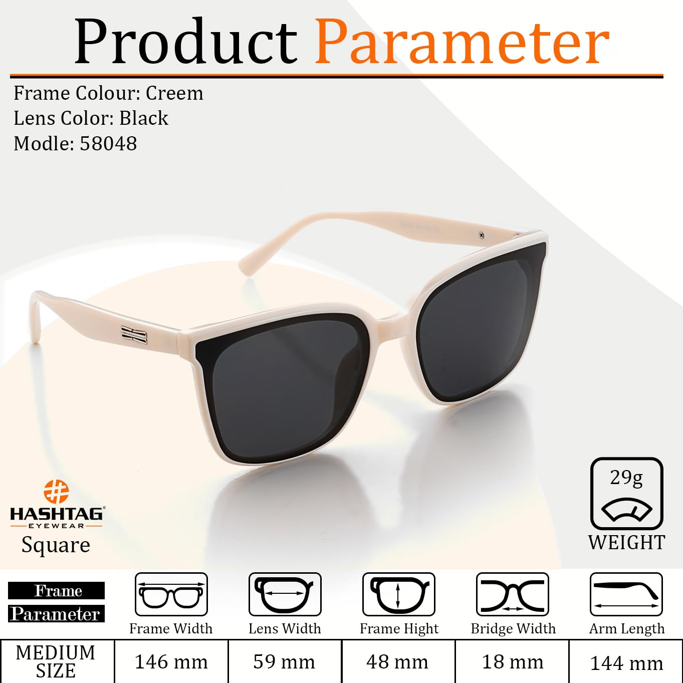 Vibe lens Stylish Oversized Square Sunglasses for Women Stylish | Off White Polycarbonate Frame | UV400 Protection | Designer Shades for Women | Cooling Glass