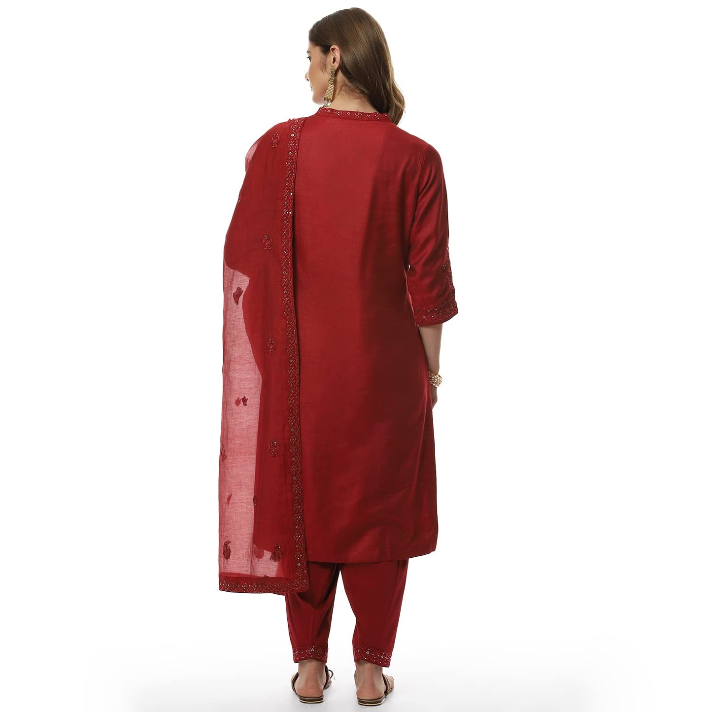 BIBA WOMEN EMBROIDERY RELAXED SALWAR KURTA DUPATTA(SKDCHIKANKA8155_CHERRY RED_36)