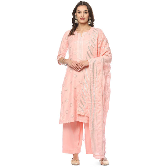 BIBA WOMEN EMBROIDERY STRAIGHT SALWAR KURTA DUPATTA(SKDASSORTED8421_POWDER PINK_34)