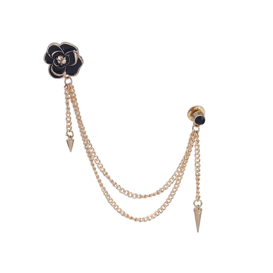 Dual Chain Rose Sherwani Brooch/Kurta Brooch for Mens (B2051BK)