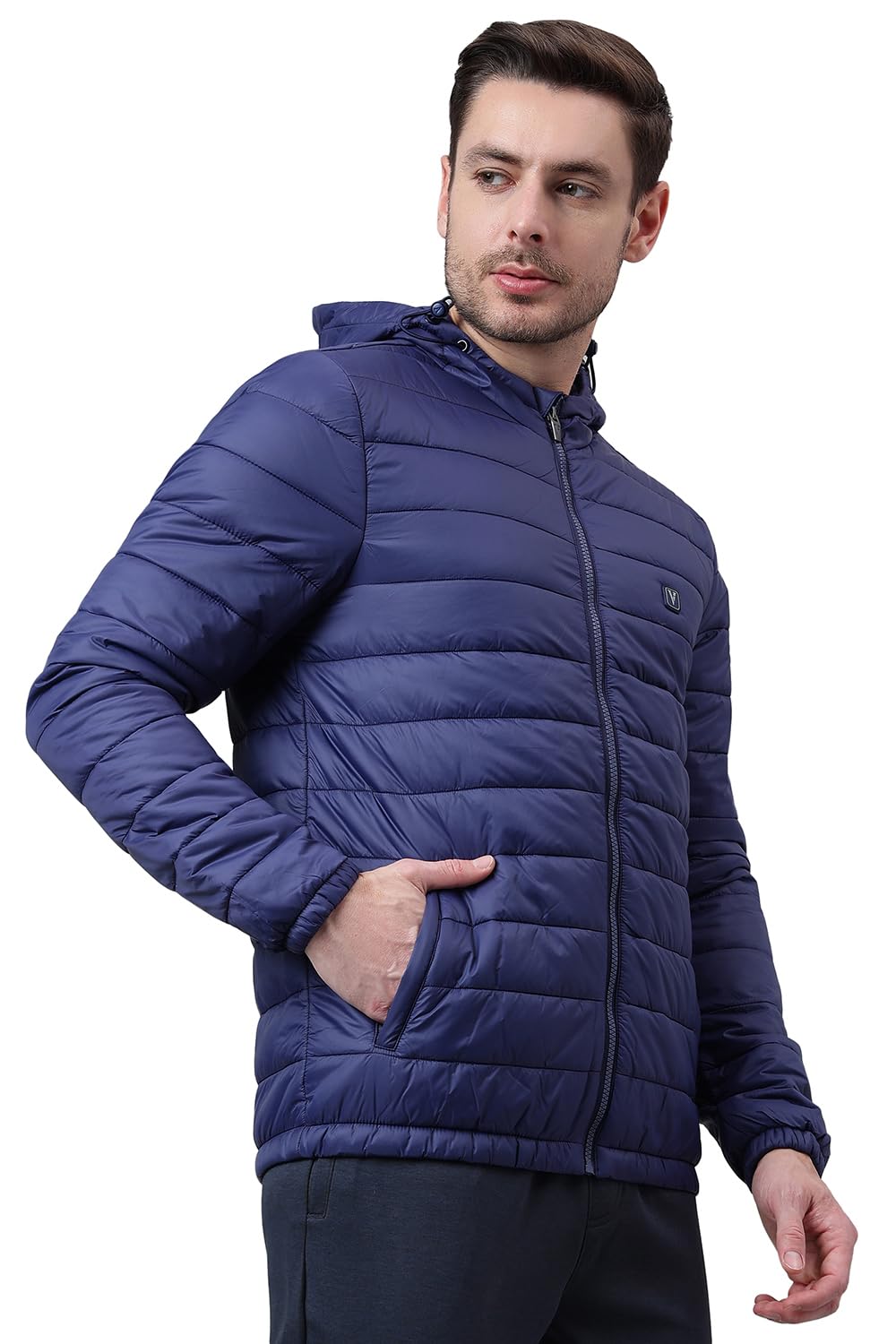 Van Heusen Men Solid Quilted Jacket - High Neck, Zip Front, Full Sleeves