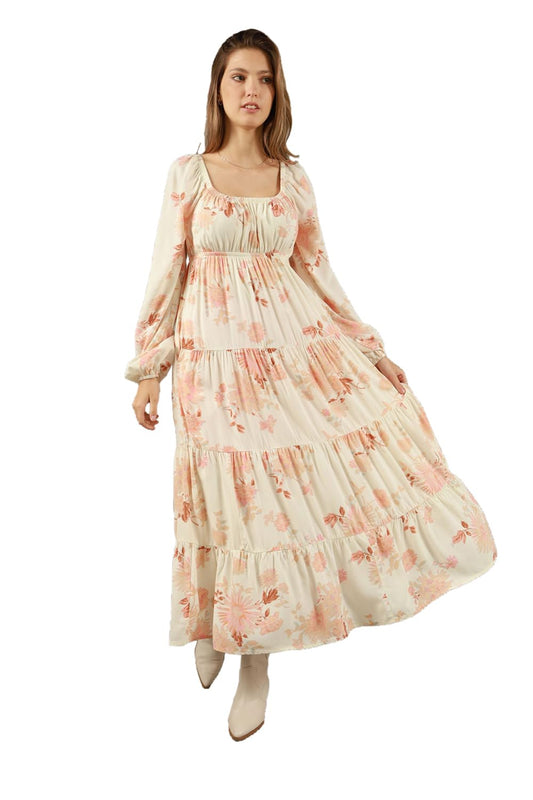 American Eagle Women White Long-Sleeved Tiered Midi Dress