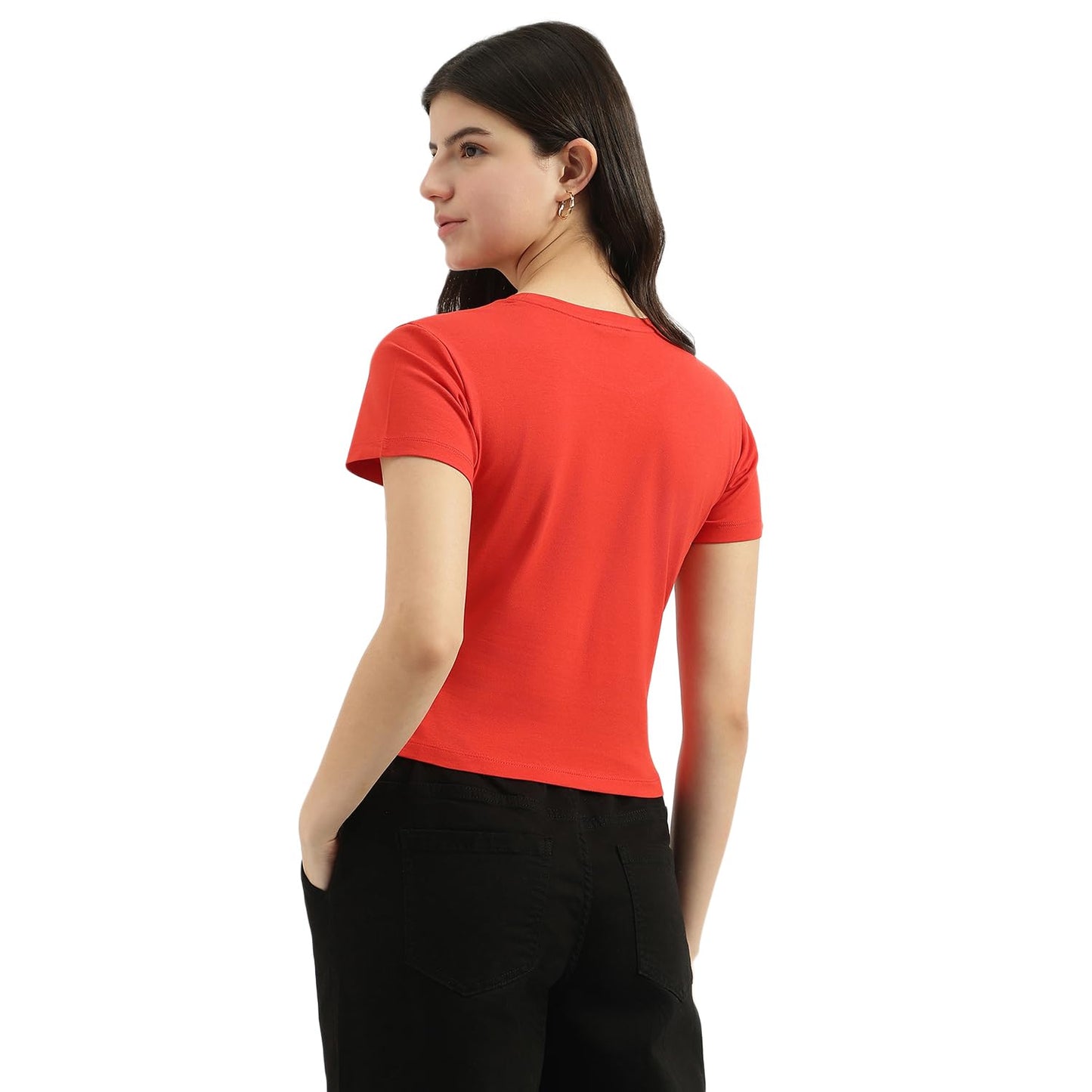 United Colors of Benetton Round Neck Solid T-Shirt (Size: L)-25P3059W3831I29L Red