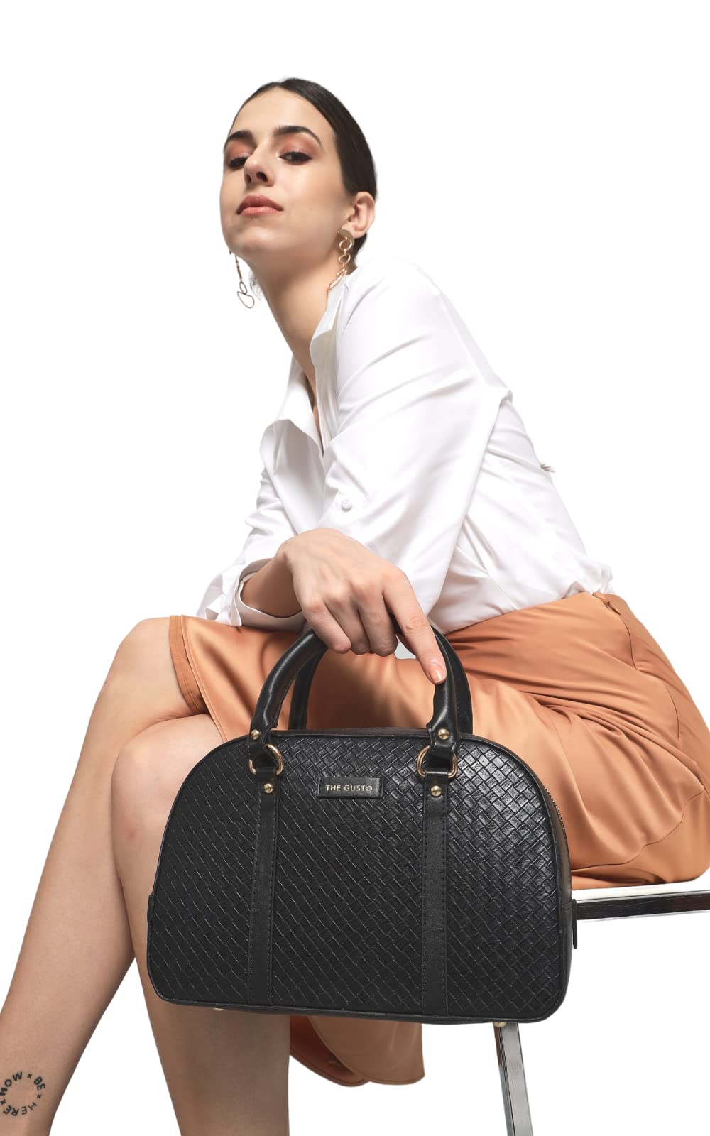 The Gusto Womens Vegan Leather Bowler Sling Bag|Ladies Stylish Cross Body Sling Bag- Black