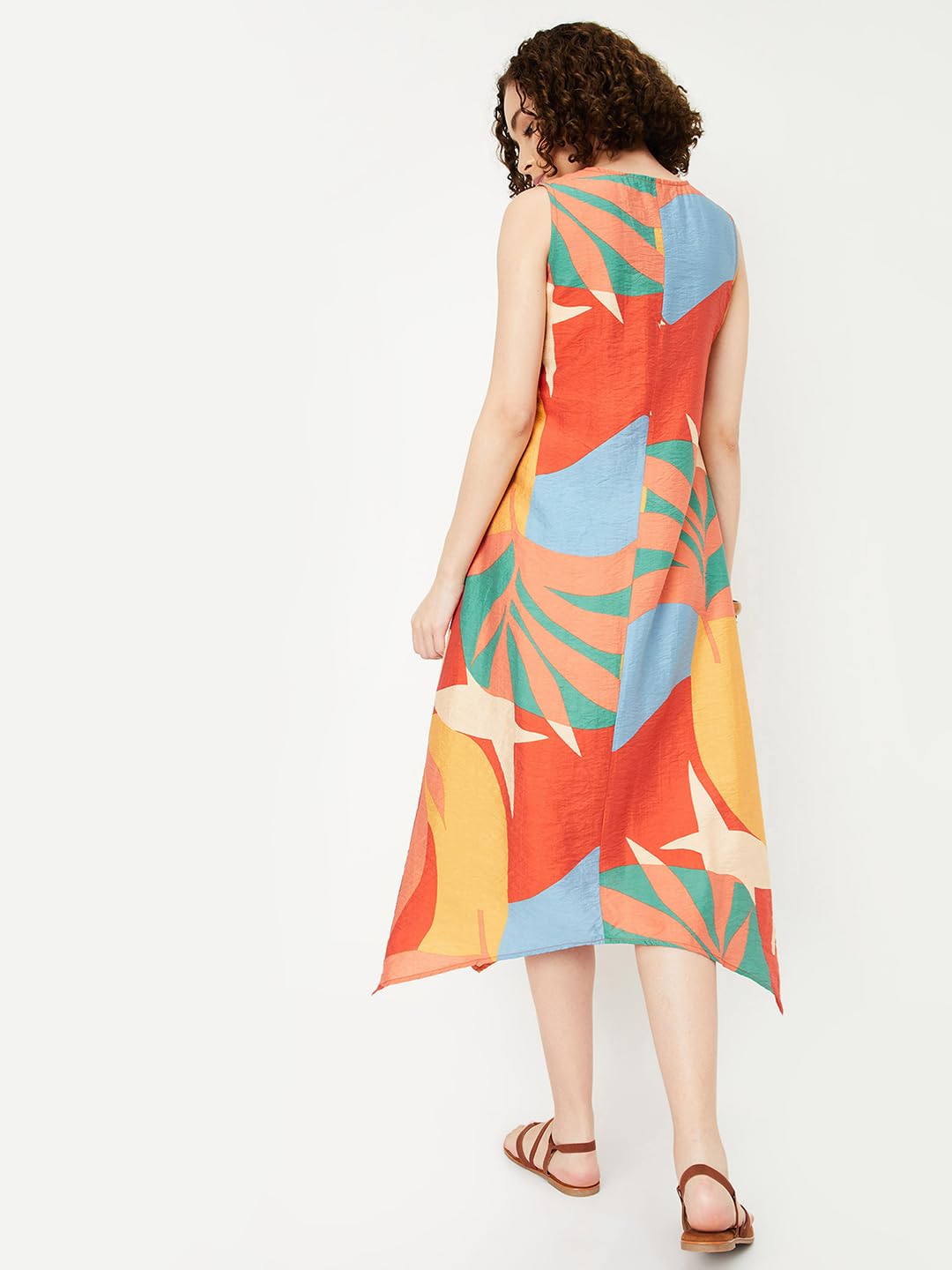 Max Women's Polyester Classic Midi Dress (MDDRS42014_Multi_M Multicolour