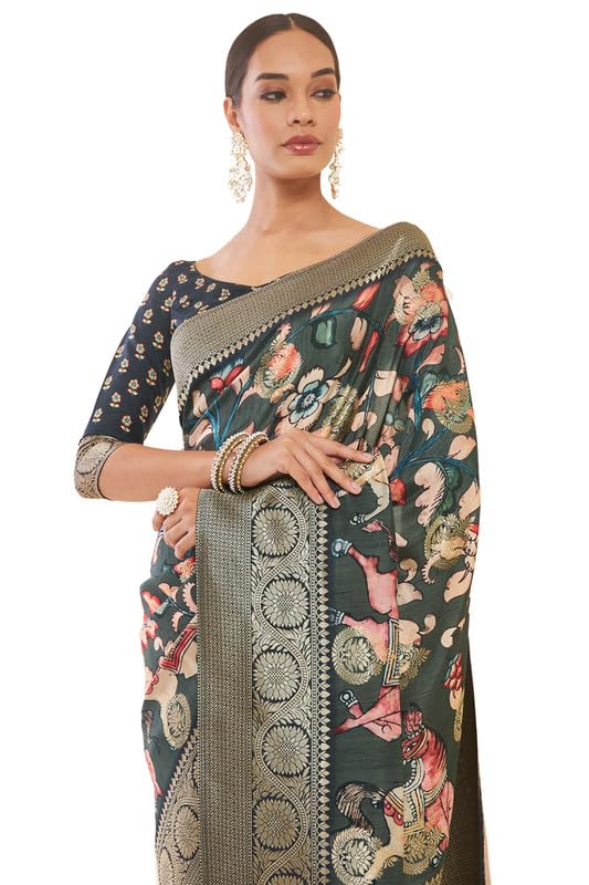 Soch Tussar Silk Women's Woven Tussar Saree (Srevjq23228A_Charcoal)