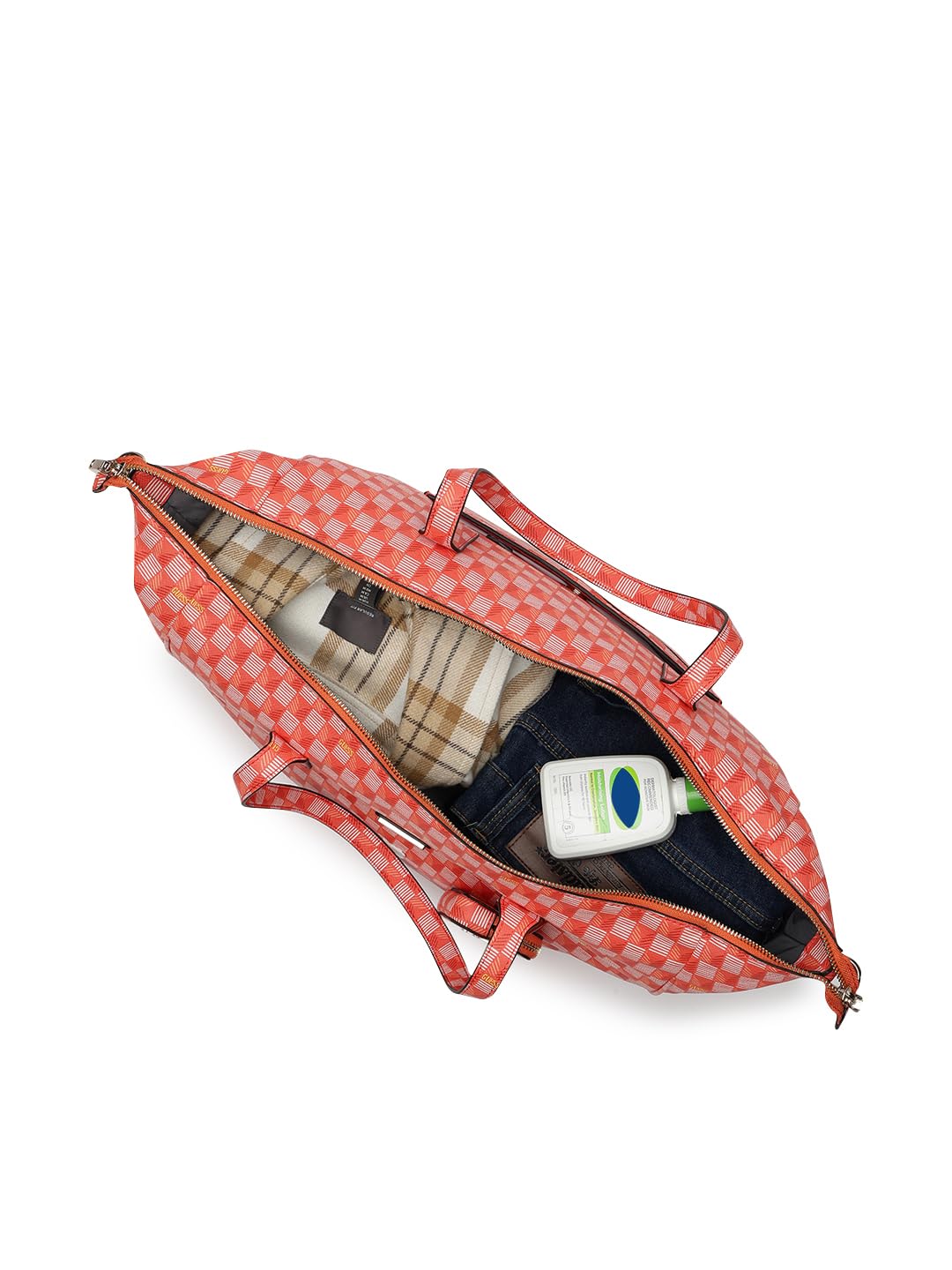 GUESS Orange Logo Checkered Carryon Large Tote Bag With Detachable Coin Pouch