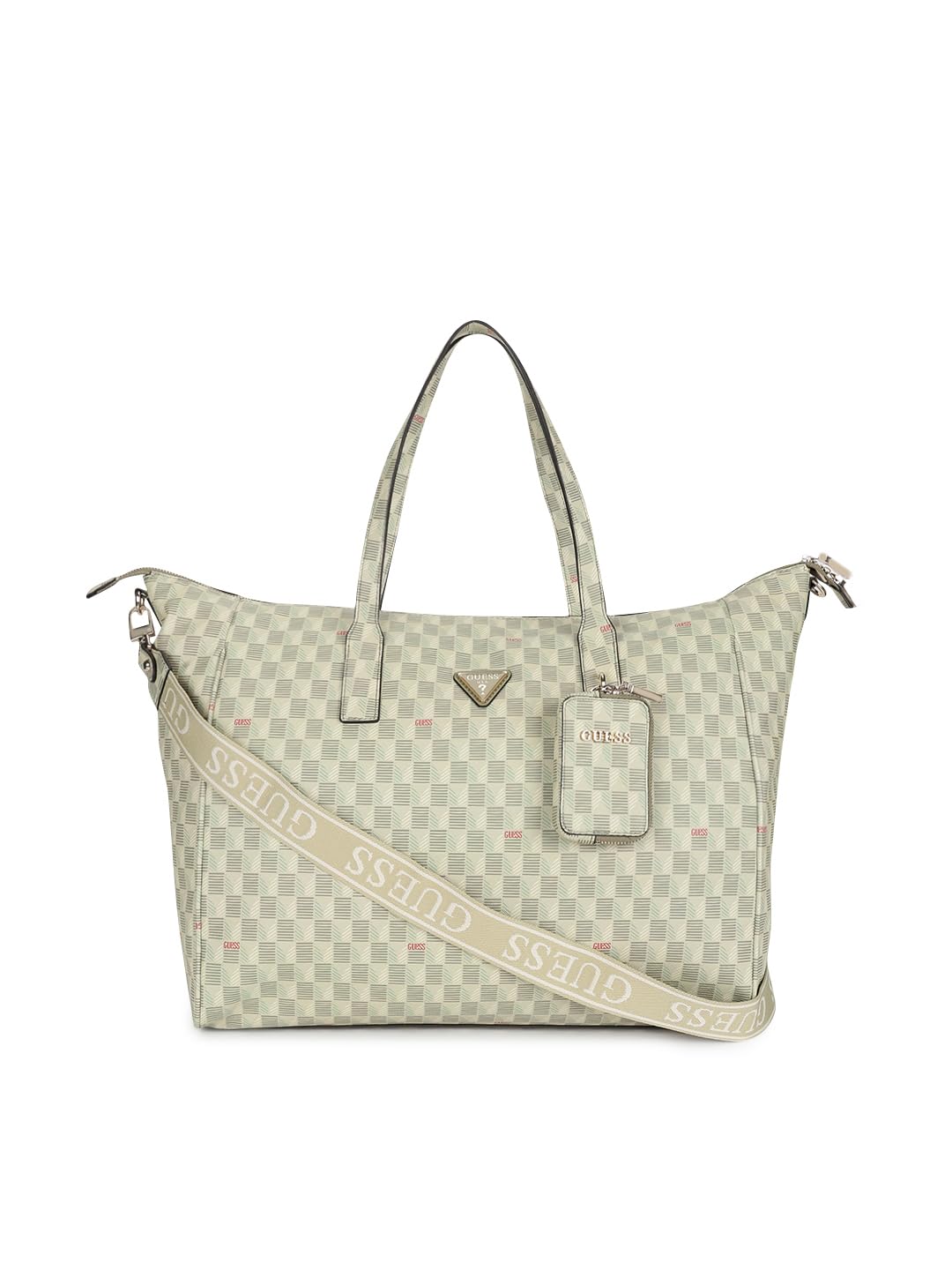 GUESS Sage Logo Checkered Carryon Large Tote Bag With Detachable Coin Pouch