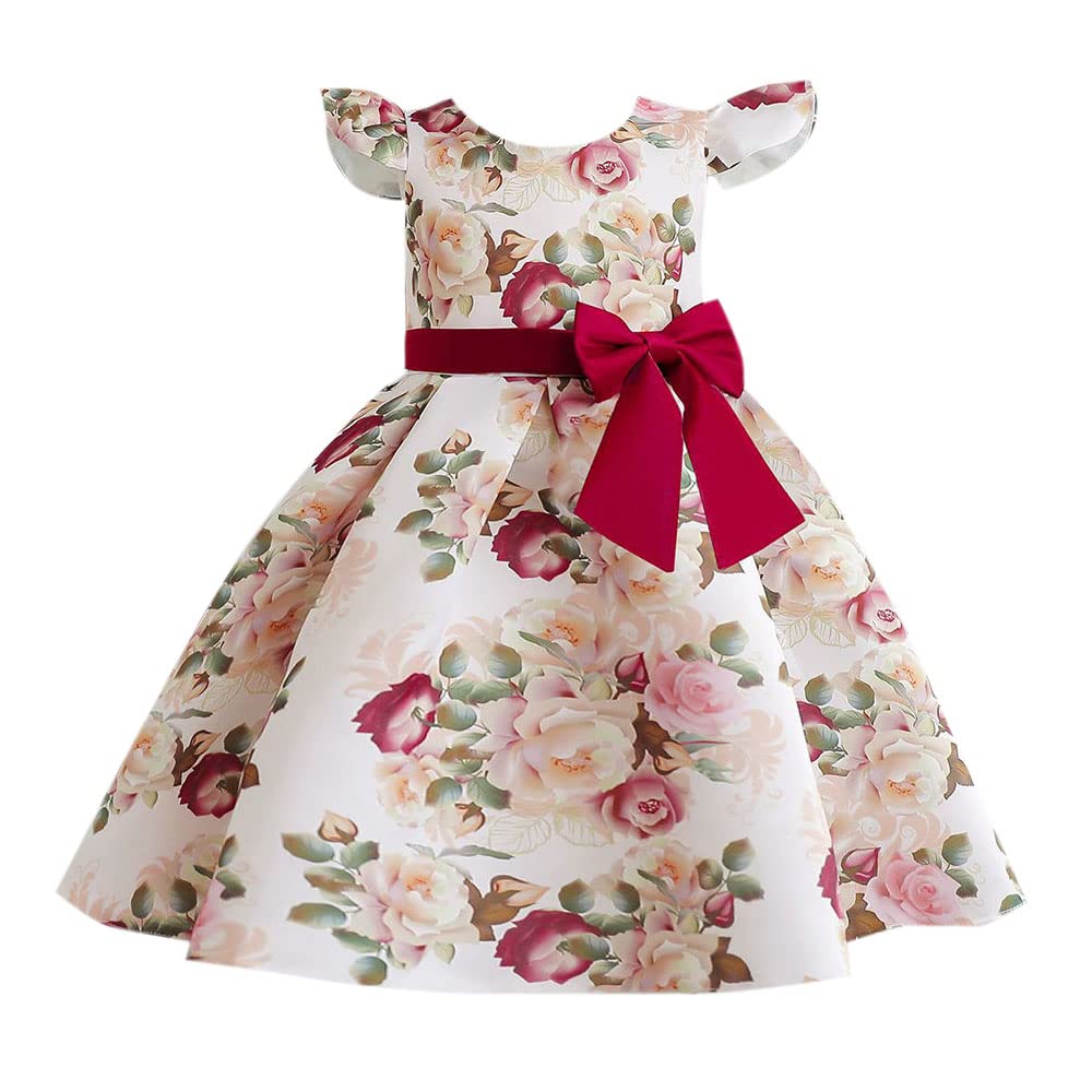Hopscotch Girls Floral Print Party Dress In Red Color for Ages 7-8 Years