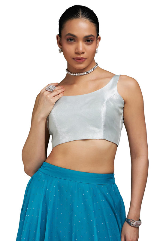 Soch Women's Tissue Sleeveless Regular Fit Blouse (BLSLGRY00243B_Silver 40)