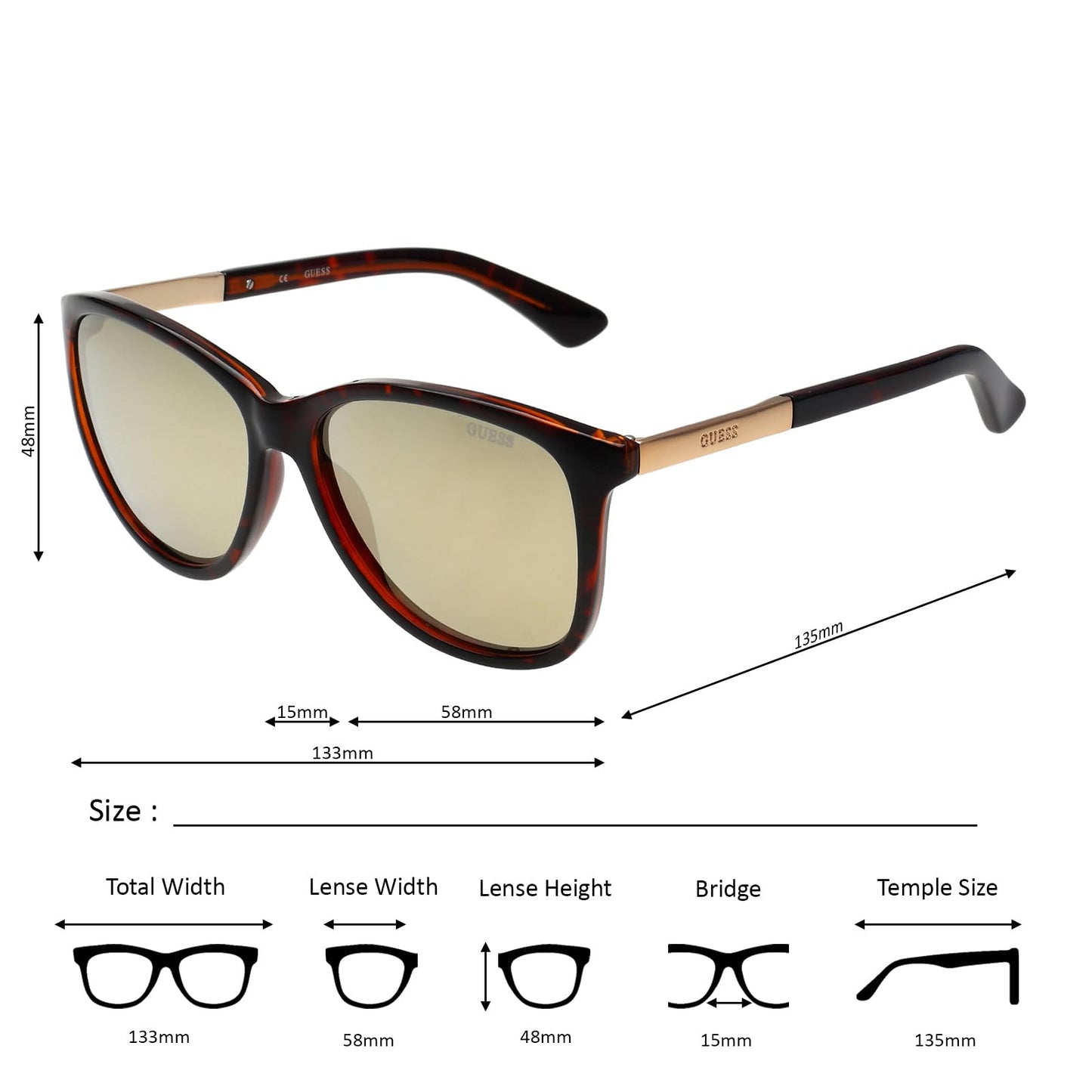 GUESS Women's Brown Oval 100% Uv Protection (Uv 400) Gold Reflector Mirror Lens Medium Non-Polarized Sunglasses - Gu7389 52C 58 S