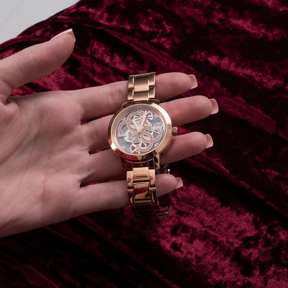 GUESS Analog Unisex Adult Watch (Gold Dial Rose Gold Colored Strap) Stainless Steel
