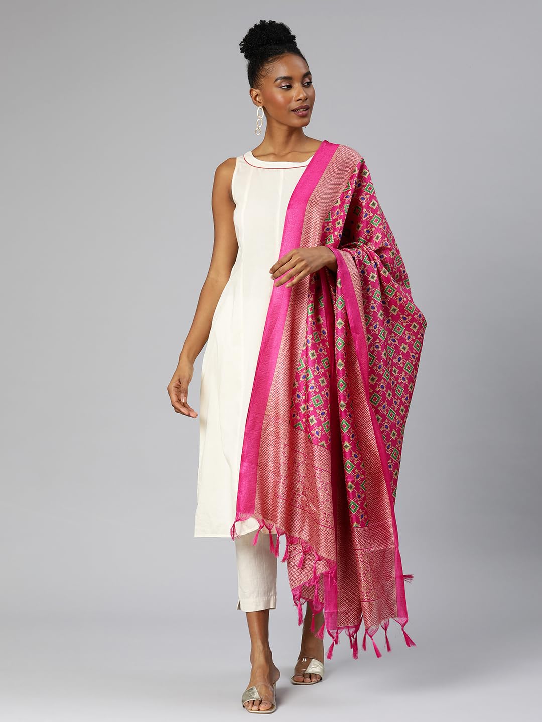 RANI SAAHIBA Women's Art Silk Dupatta(SSKRDD2168_Rani)