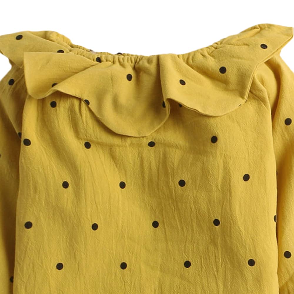 Hopscotch Girls Polka Dot Print T-shirtDungaree Set In Yellow Color for Ages 2-3 Years
