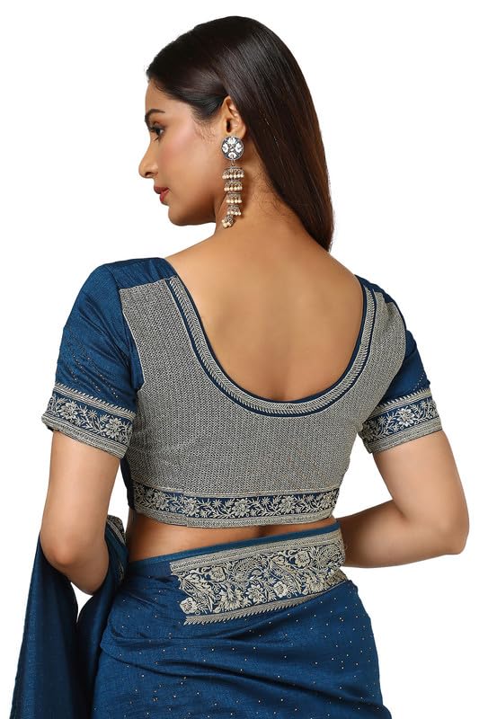Soch Womens Blue Tussar Zari Embroidered Saree With Stone Work