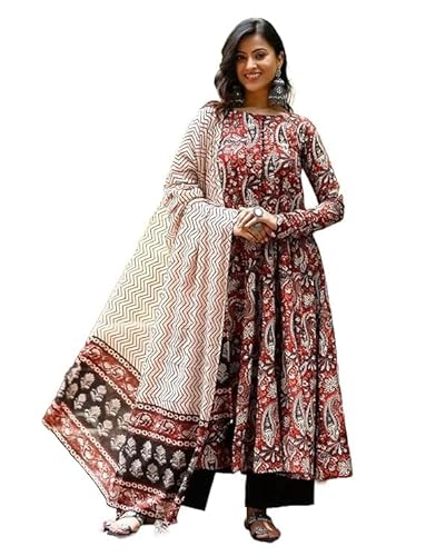 Avayayat Women's Rayon Blend Anarkali Printed Kurta with Palazzo & Dupatta Set Floral Printed Salwar Suit Set Kurta Pant with Dupatta Kurta Set for Women Black (IN, Alpha, XS, Black)