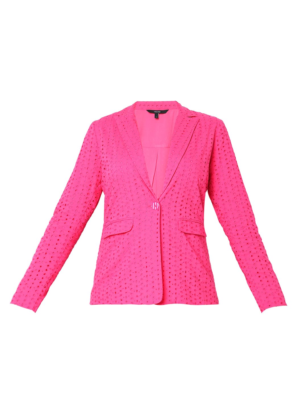 VERO MODA Women Self Design Pink Cotton Regular Fit Single Breasted Blazer