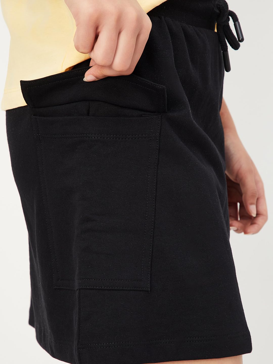 Max Girls Solid Mini Skirt with Cargo Pockets (Black_15-16Y)