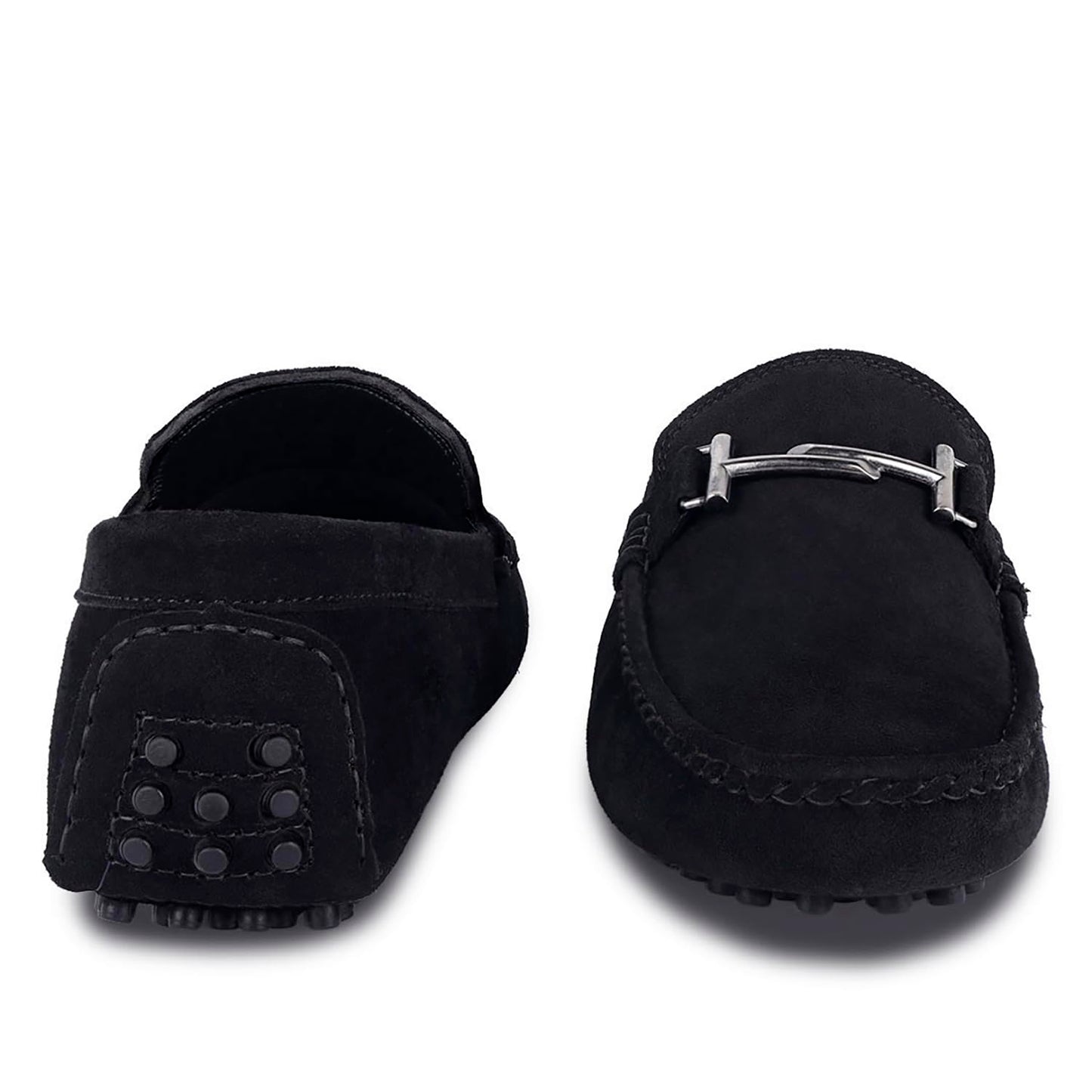 LOUIS STITCH Suede Loafers for Men | Designer Buckle Moccasins | Formal & Casual Slip-On Shoes | Ideal for Business, Parties, Everyday Wear | Solid Obsidian Black | UK Size 10 (ITSUD-)