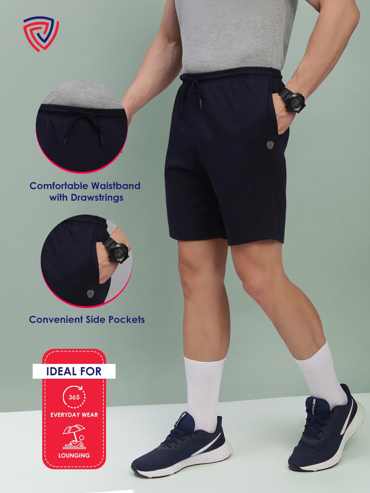 Lux Cozi Men's Cotton Regular Fit Solid Shorts with Side Pockets_COZI_2141_NB_M_1PC Navy