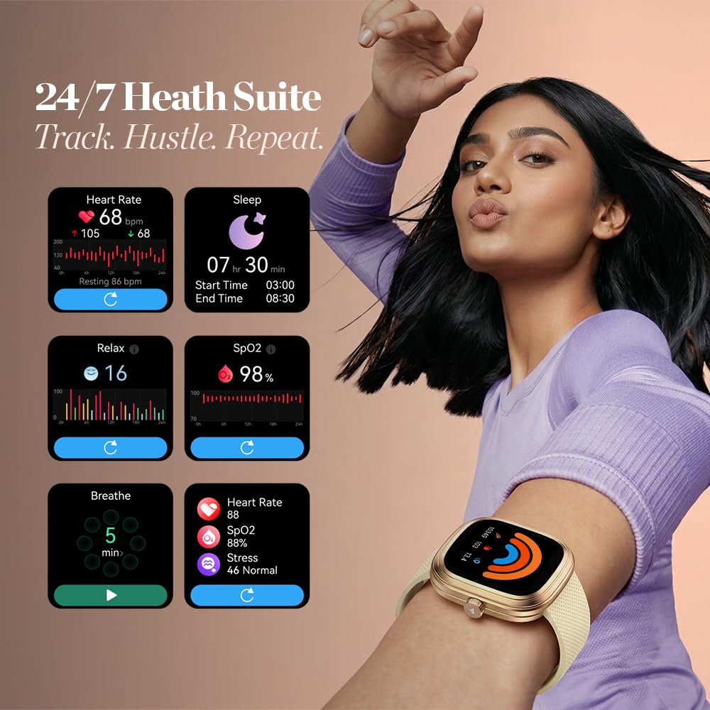 Fastrack Ryz Women Smart Watch with 1.72” Super Ultra VU Display,Dynamic 60Hz Refresh Rate,AI Voice,Functional Crown,1ATM,BT Calling,HRM,SpO2 & Multiple Menu Styles,24/7 Health Suite - Ivory White