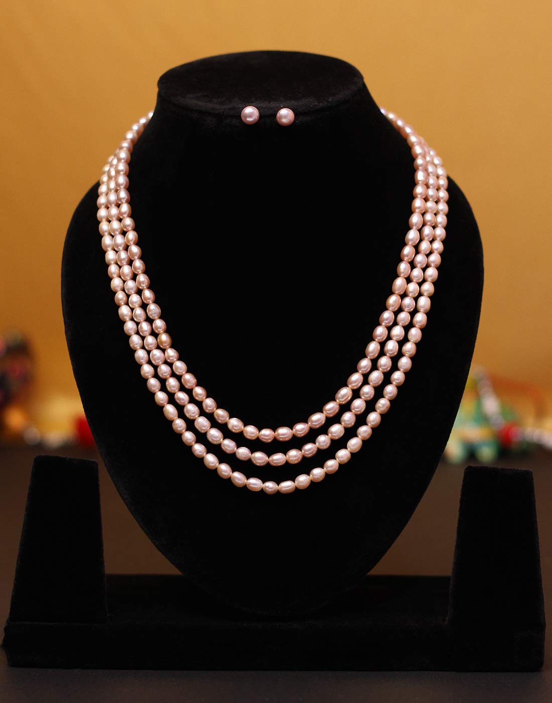 Hyderabad Jewels Natural Fresh Water Pearls necklace Set For Women n Girls (TRIPLE LINE)