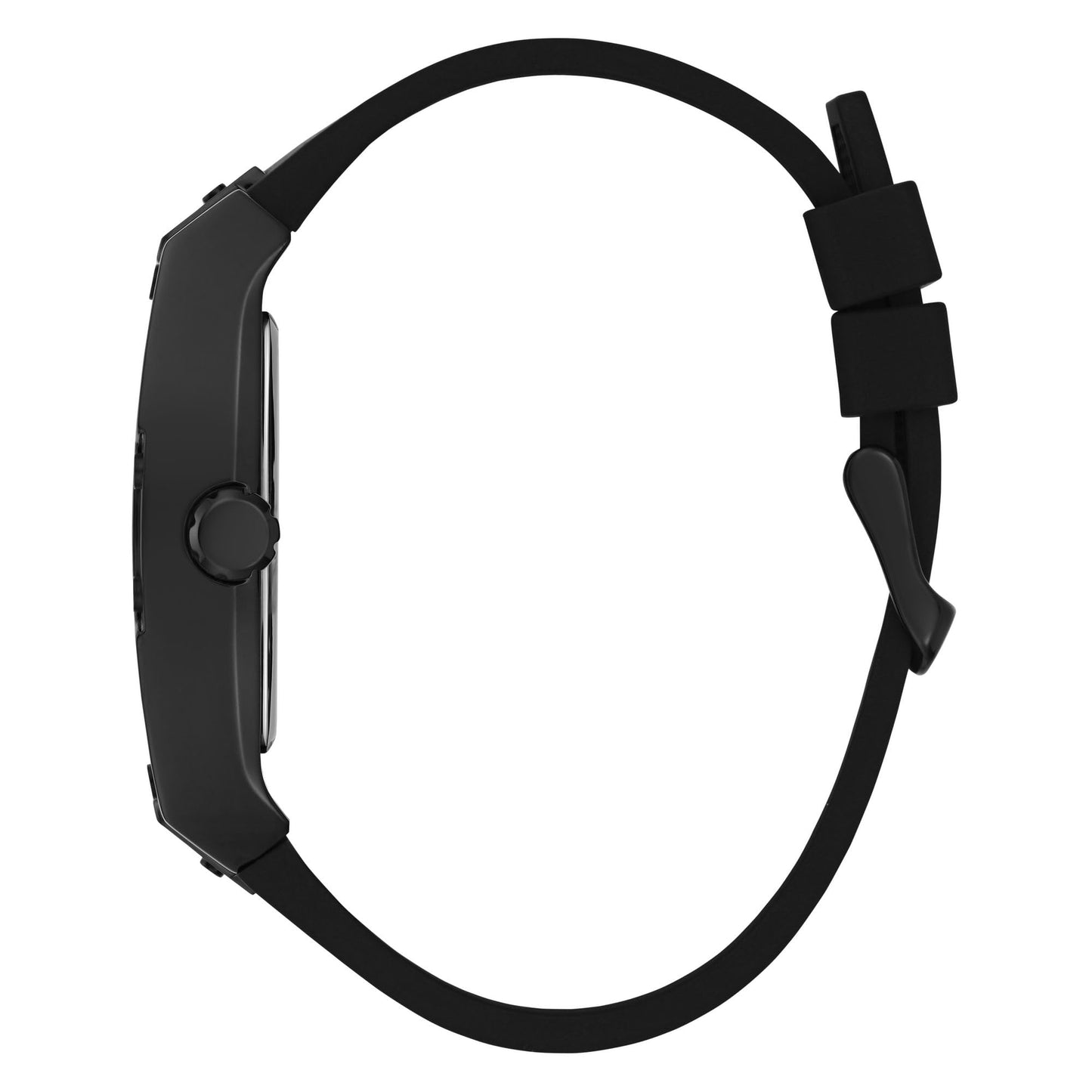 GUESS Silicone Men 44Mm Analog Watch - Black Strap Black Dial Black Case, Black/Black/Gold, Classic, Black Band