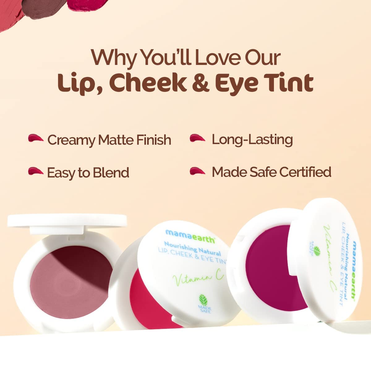 Mamaearth Nourishing Natural Lip Cheek & Eye Tint with Vitamin C & Rose- 03 Rose Pink- 4 g