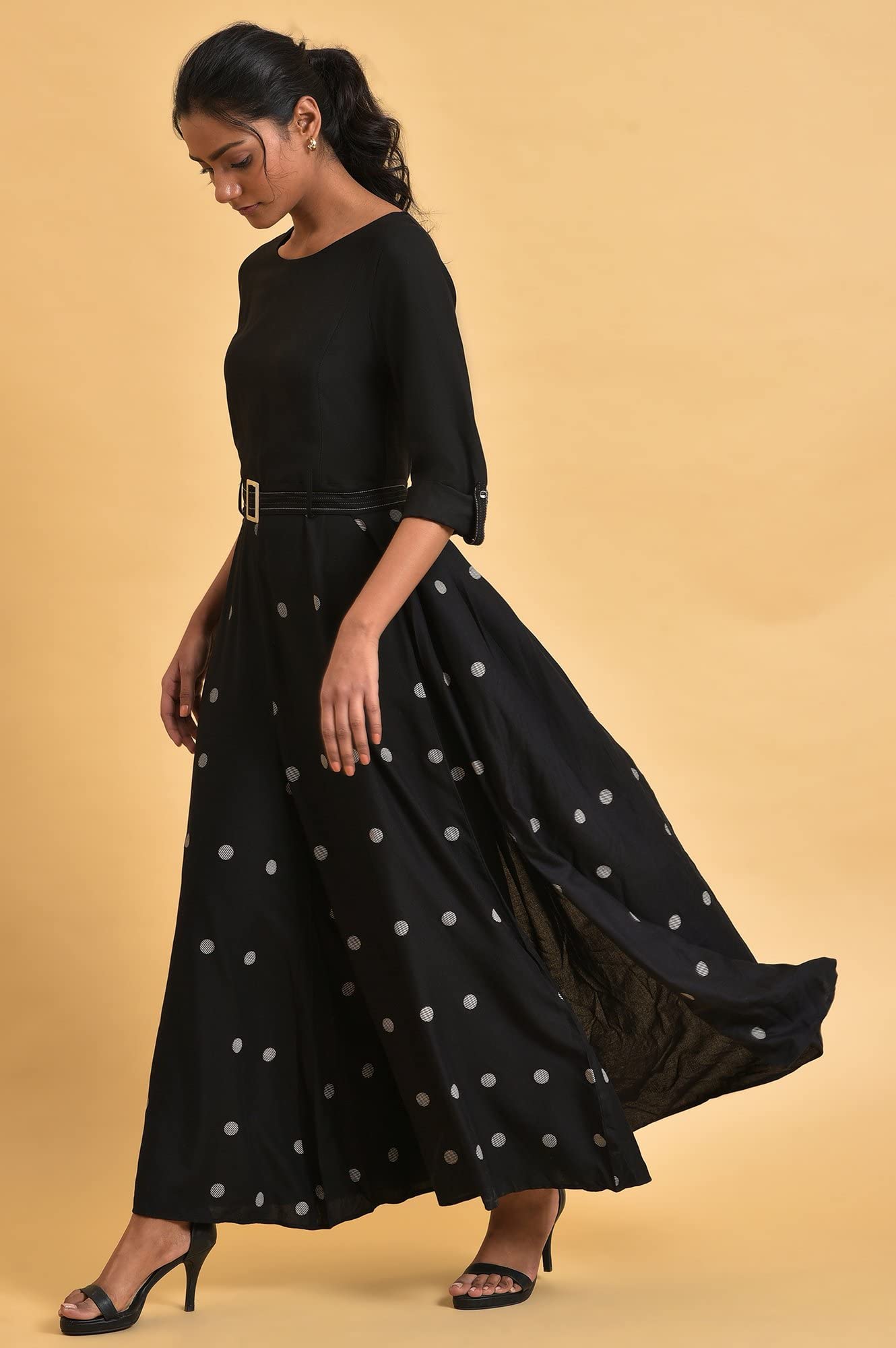 W for Woman Black Polka Dot Jumpsuit with Belt (Size: XS)-23FEW18702-120119