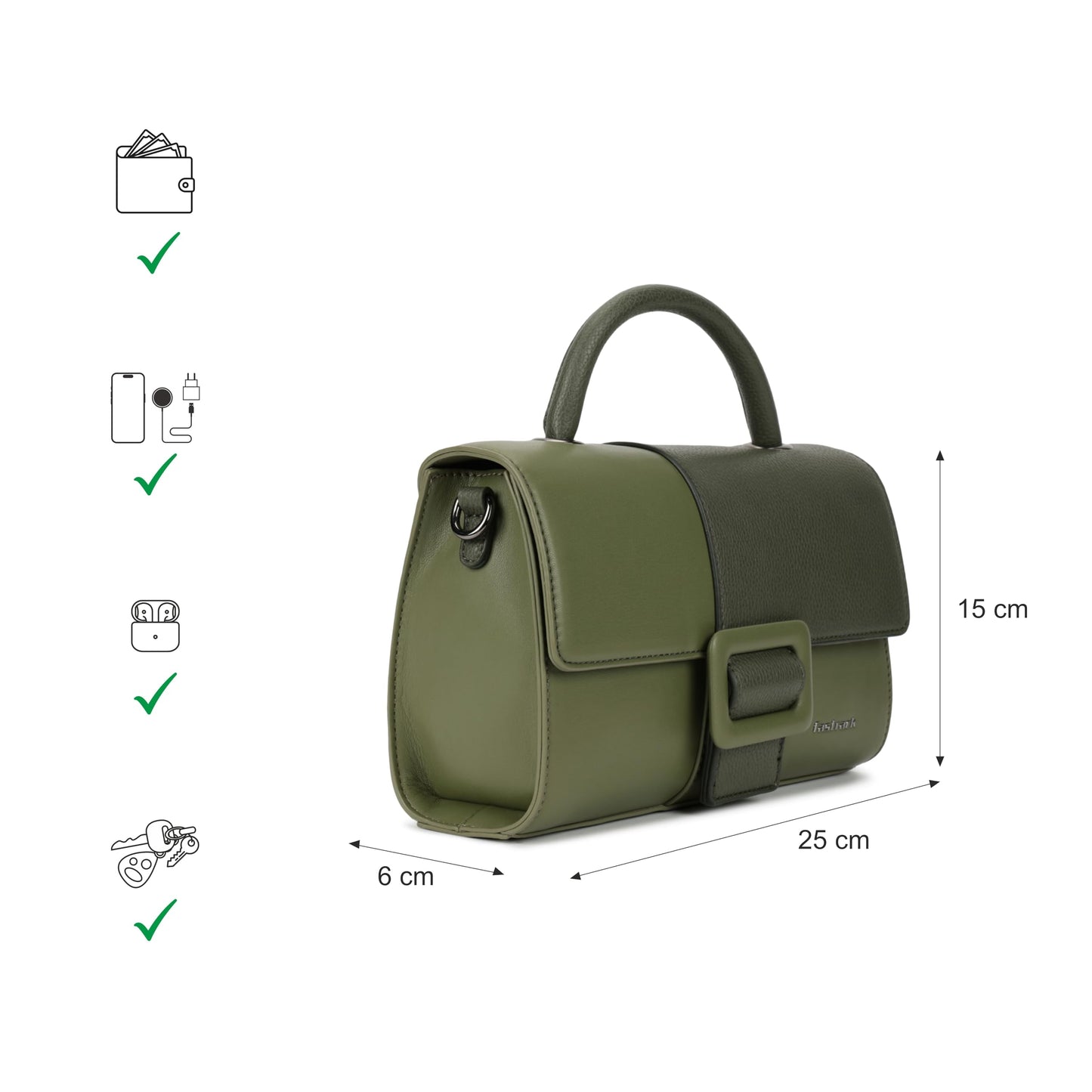 Fastrack Olive play satchel | Faux-Leather Women’s Handbag in olive | Buckle-Flap Design with Dual Carry Options & Spacious Interior