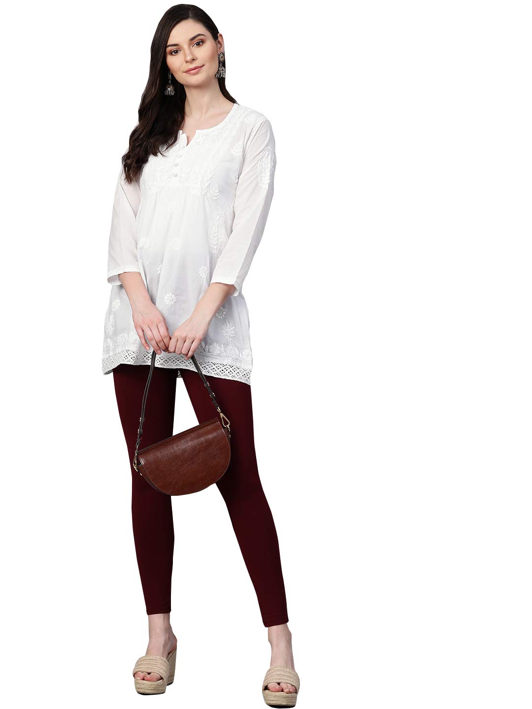 Ada Hand Embroidered Lucknow Chikankari White Cotton Short Kurti Top Tunic for Women A208706 (2XL)