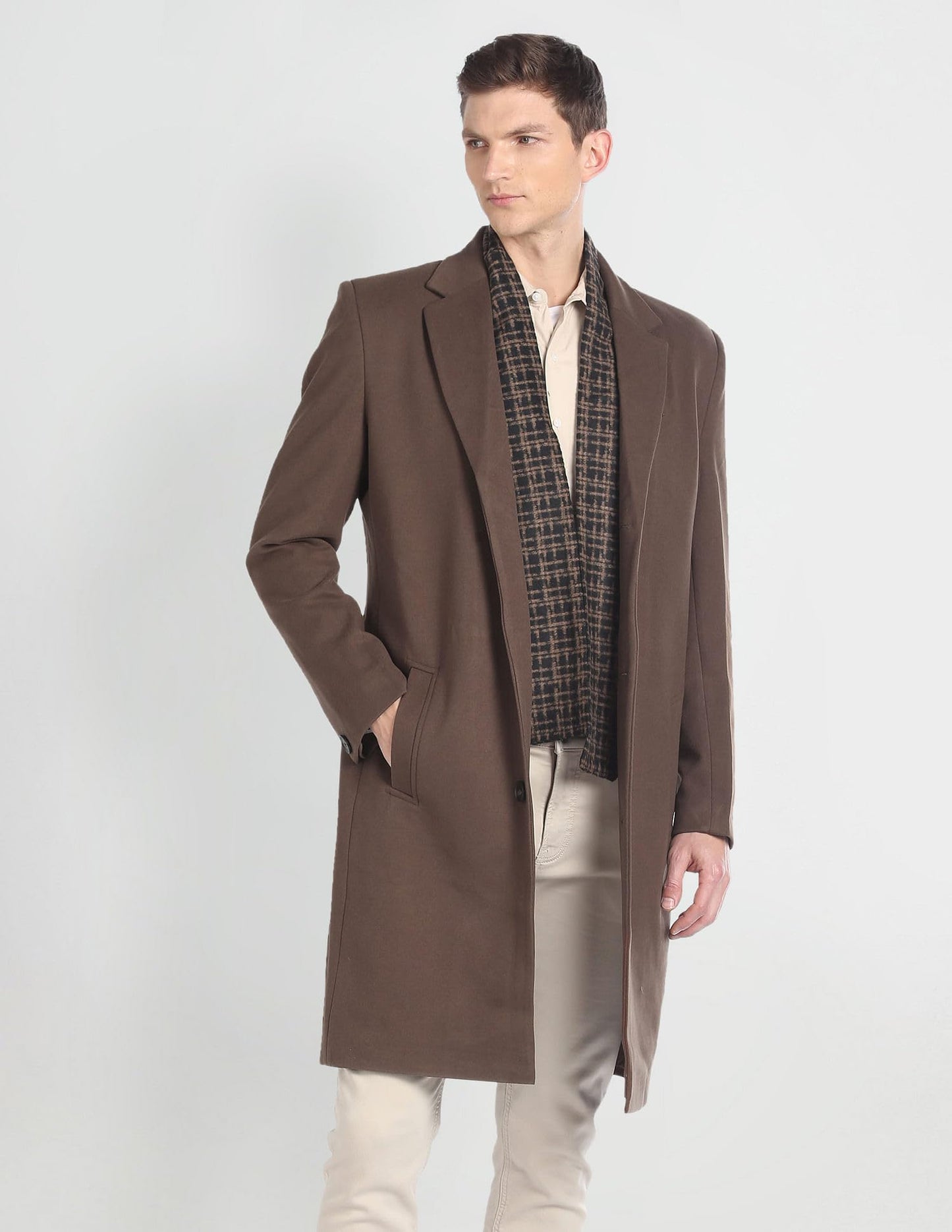 Arrow Men's Polyester Trench Knee Length Coat (ASAGJK4790_Brown, 2XL