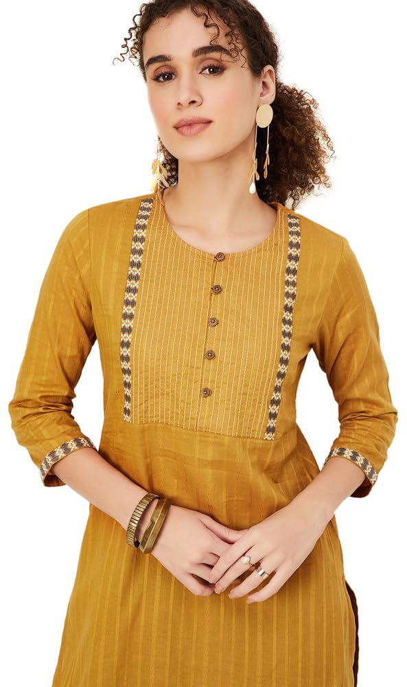 Max Women's Cotton Blend Straight Shirt (WWKI31006MUSTARD_Mustard