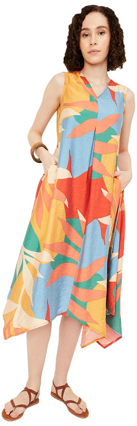 Max Women's Polyester Classic Midi Dress (MDDRS42014_Multi_M Multicolour